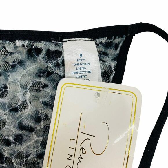 Rene Rofe Black Grey Leopard Animal Print G String Panty Rhinestone Boudoir - Picture 5 of 7